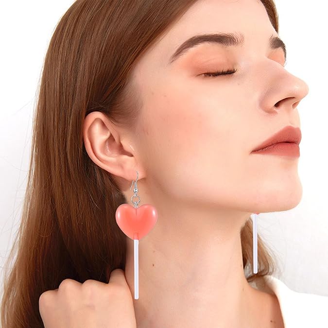 Clear Heart Shape Lollipop Earrings Cute Candy Dangle for Women Resin Heart 80s 90s Earrings Valentines Day