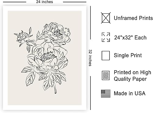 Miniatura 645 de Poster Master Póster de peonías – Estampado de flores retro – Ilustración floral – Ilustración en blanco y negro – Diseño de línea y abstracto –