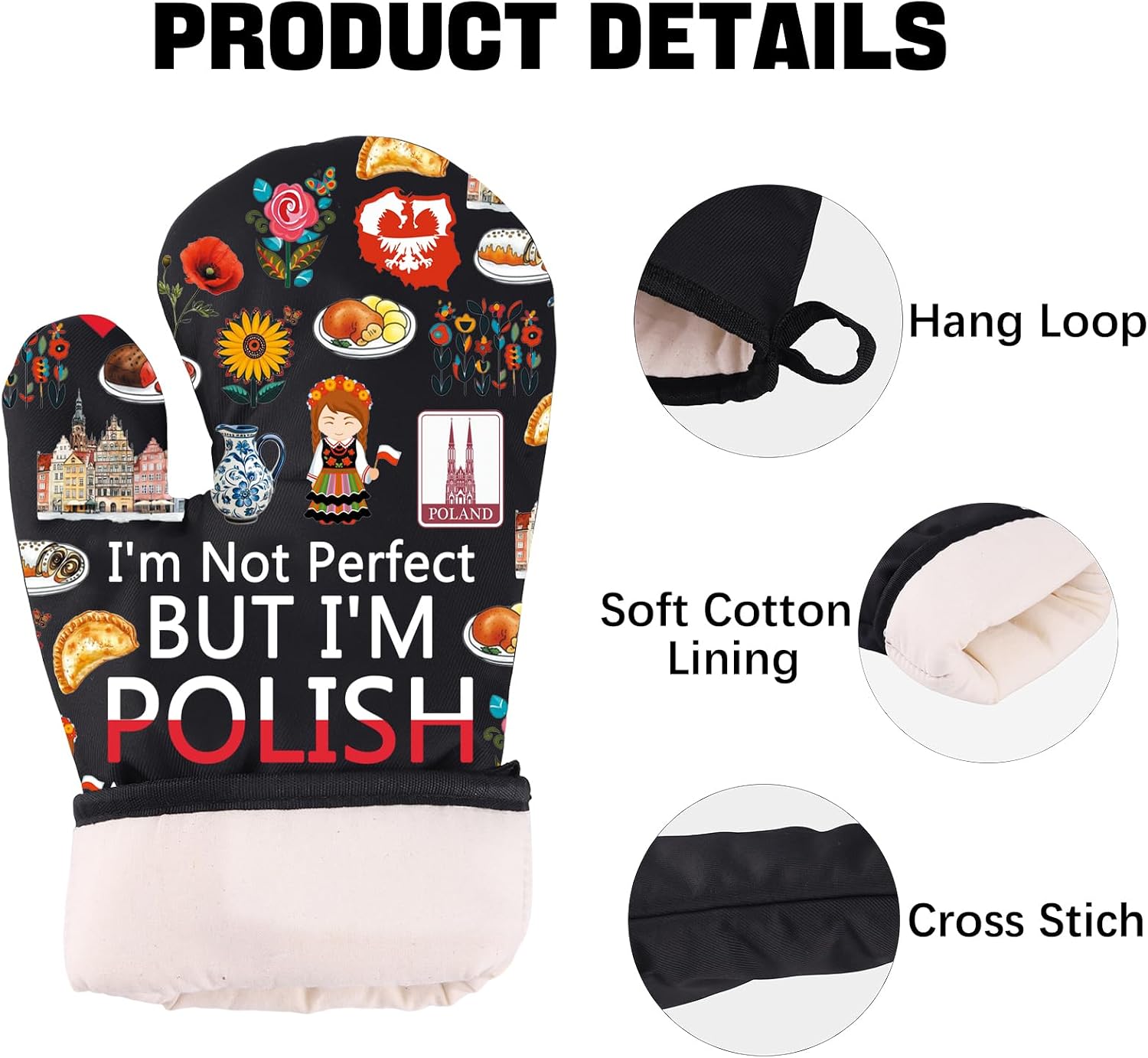 JNIAP Polish Oven Mitt Polish Kitchen Gift Poland Chef Gift Poland Oven Glove (Polish om)