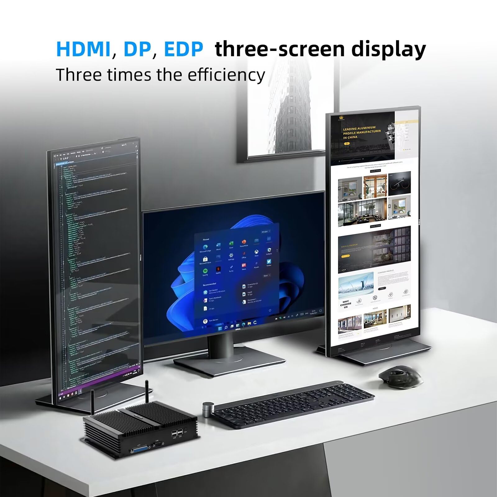 WEIDIAN Lüfterloser PC i7, Industrie PC Lüfterlos, Core i7-8550U, Fanless Industrial Computer Win 11, HDMI, DP, EDP 4K Triple Display, 8USB, 6RS232 COM, LPT, WiFi, BT (16GB DDR4 RAM 512GB SSD)