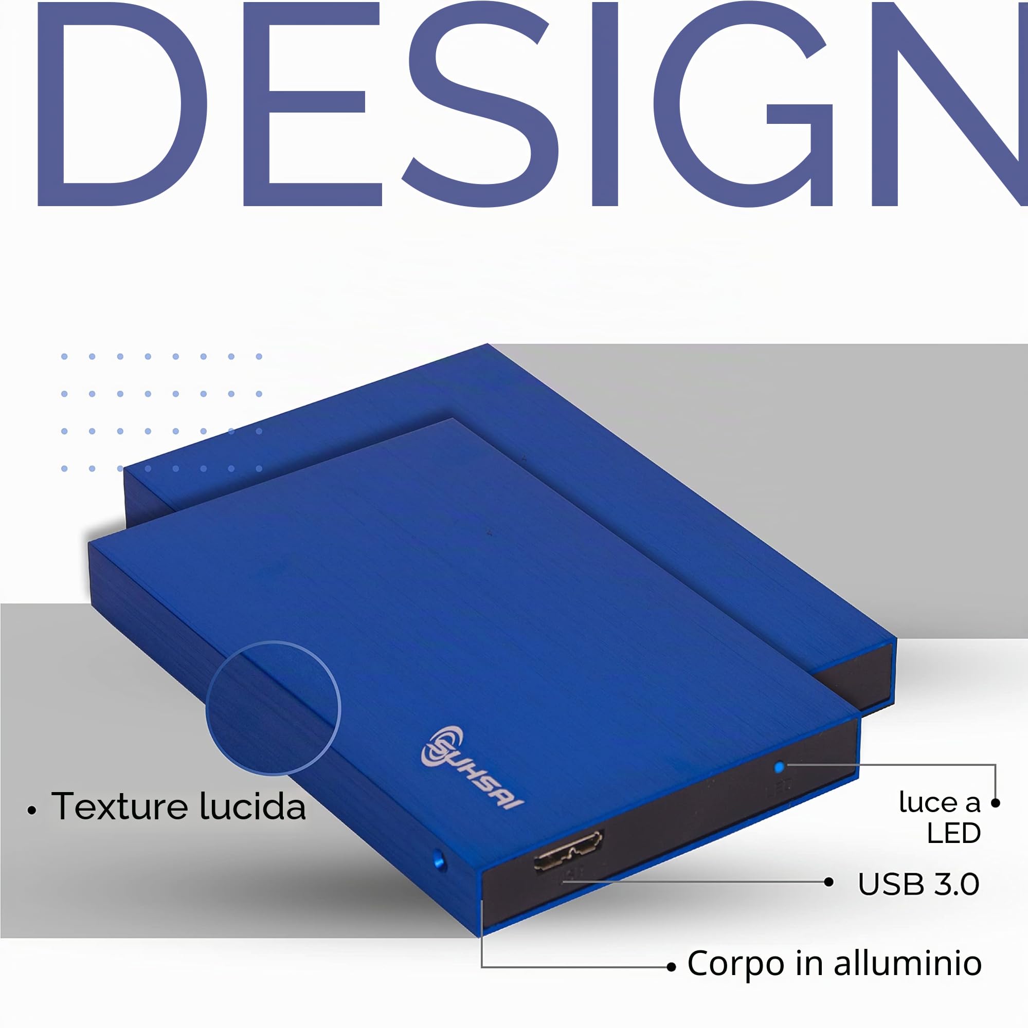 SUHSAI Disco rigido esterno portatile da 500GB, formato tascabile da 2,5 pollici, USB 3.0, per backup e archiviazione, compatibile con Mac, PC, laptop e console di gioco (blu)