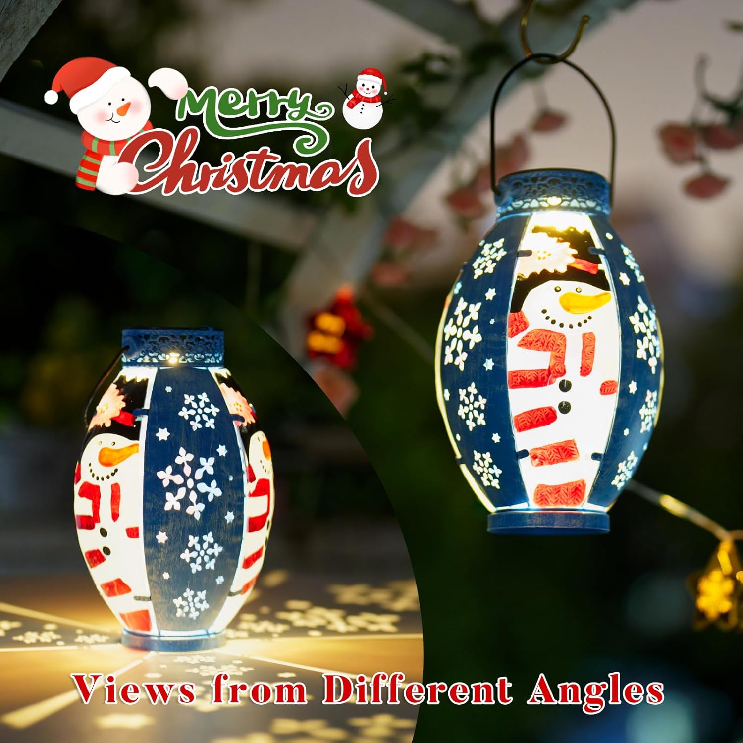 Christmas Decorations Solar Hanging Lanterns for Outside,Gift for Garden Balcony Branch Yard Christmas Decorations(Snowman)