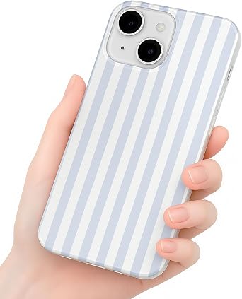 Compatible with iPhone 13 Case, with Aesthetics Striped Design Case for Women Girl, Cute Fashion Simple Soft TPU Slim Protection Phone Case for iPhone 13 6.1 - Light Blue & White