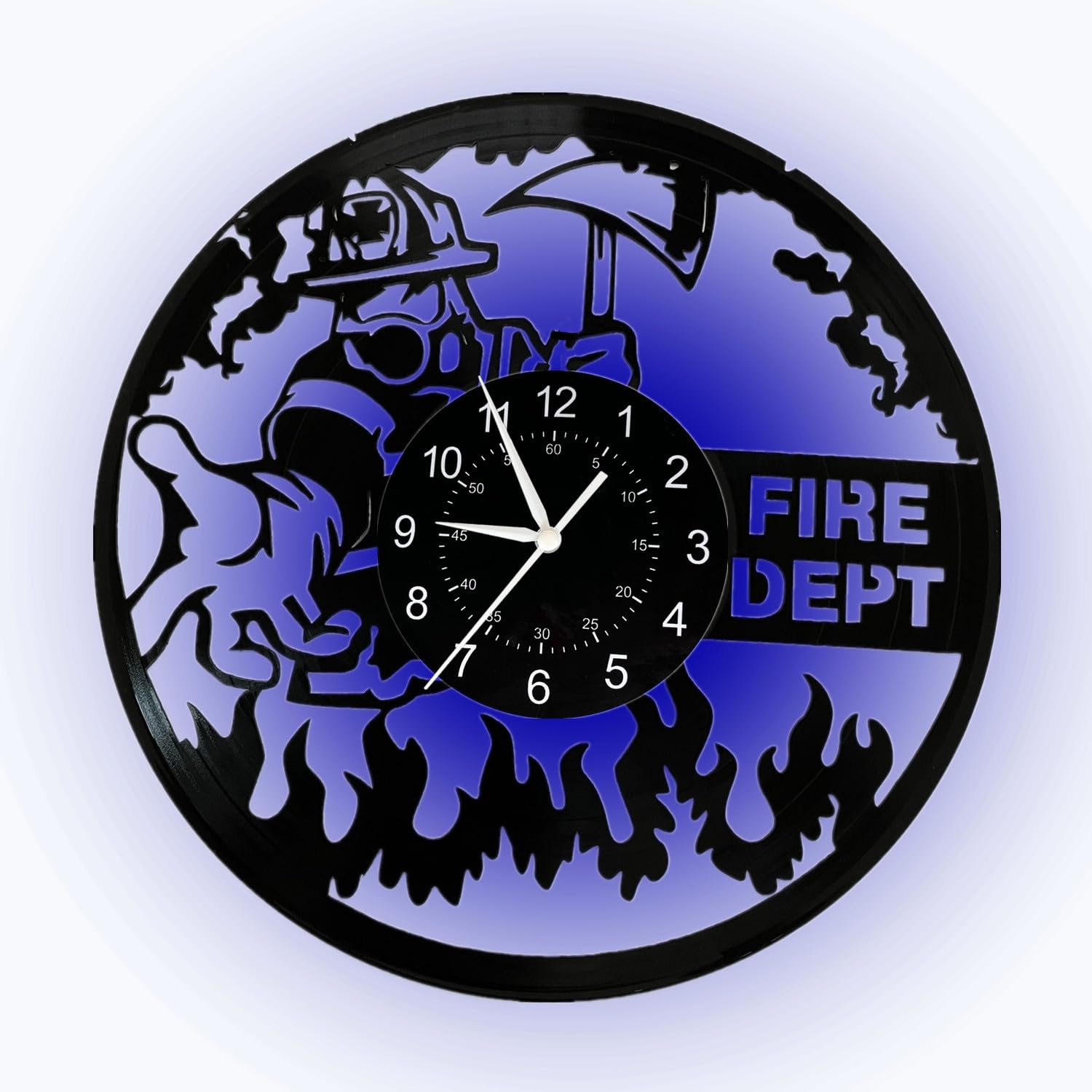 ShinestoreFire Department LED Vinyl Record Wall Clock Firefighter LED Night Light Lamp 12 inch Wall Clock with 7 Colors by Remote Controller, FD001