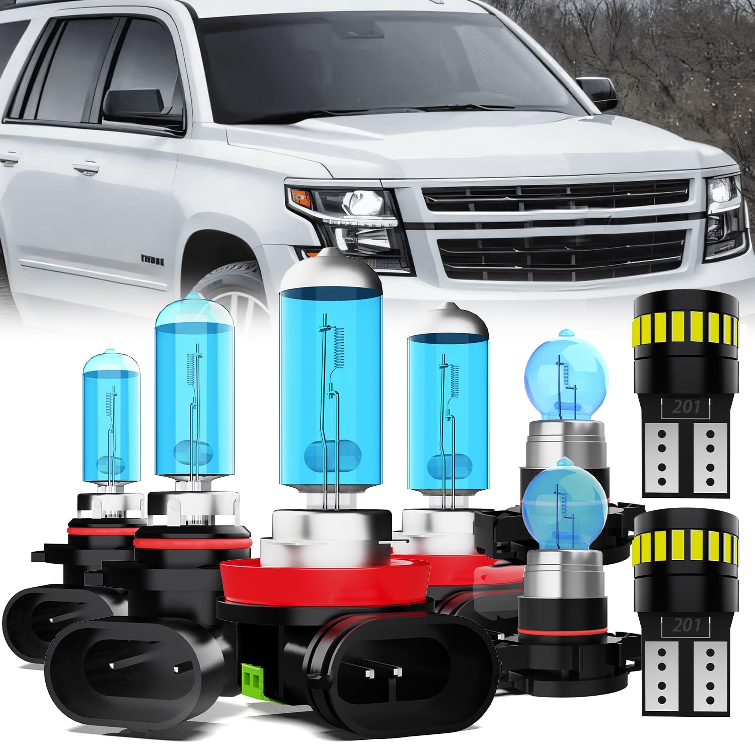 Headlight Bulbs License Plate Lights Fit For Chevrolet Silverado 2500 2015-2018, 9005 High Beam + H11 Low Beam + 5202 Fog Lights Halogen Light Bulb + License Plate Lights, Pack of 8