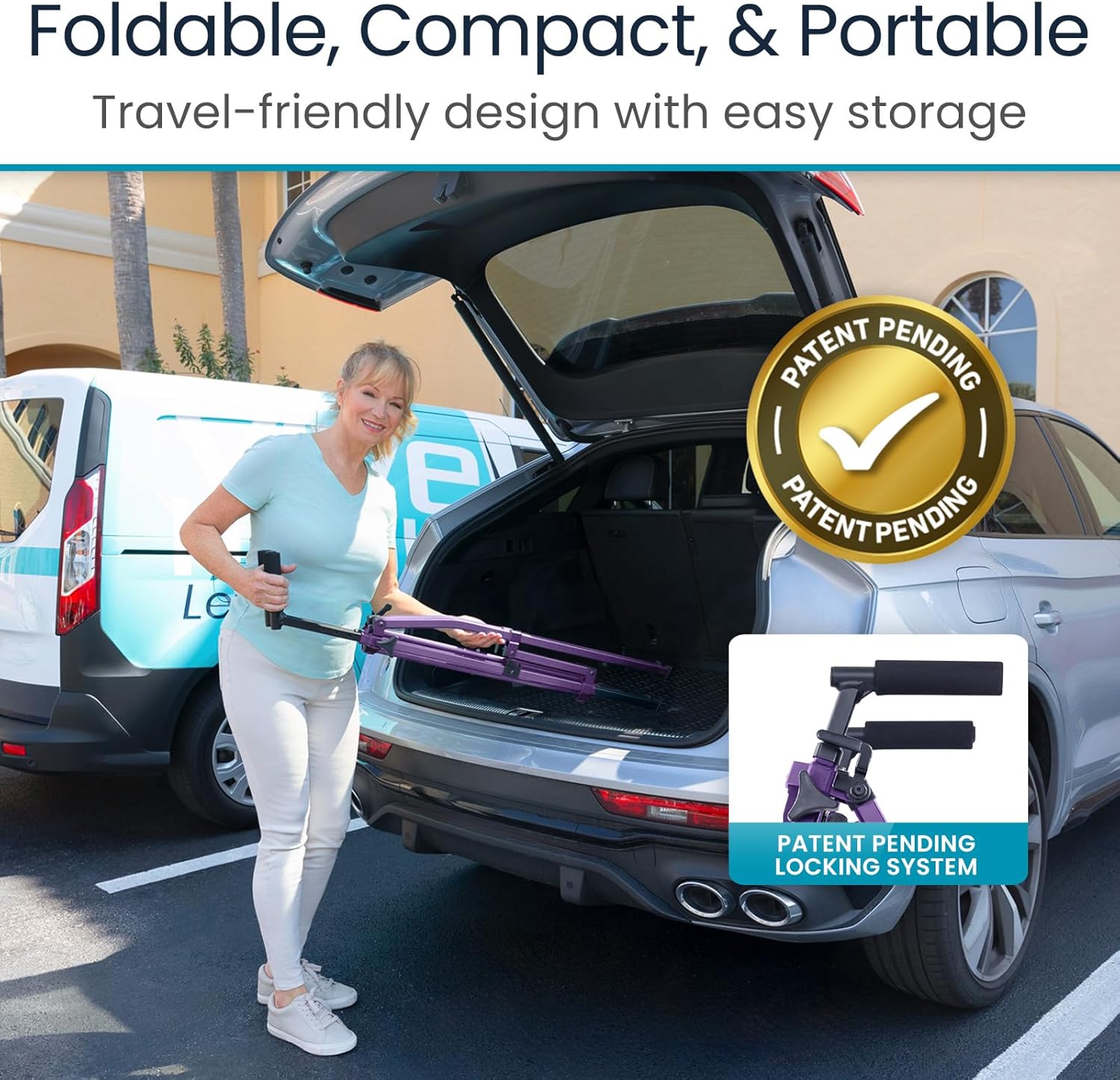 Vive Lightweight Folding Walker for Seniors - Narrow Foldable Rolling Walker for Small Spaces- Compact & Collapsible for Travel - Mobility Support, Portable- Weighs Only 5.5 Pounds