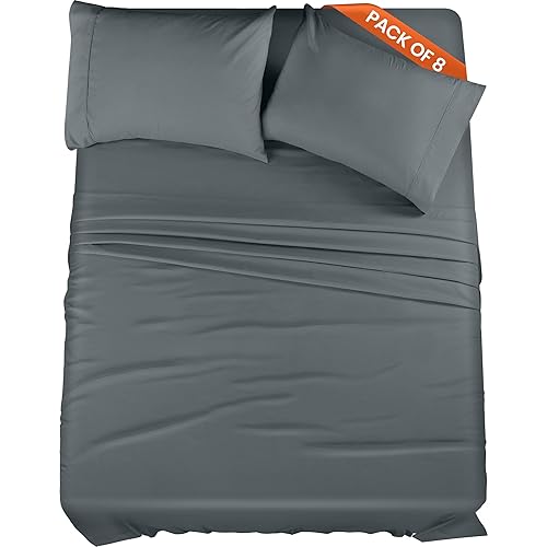 Utopia Bedding King Bed Sheets Set - Pack of 8 Sheet Sets - Perfect for Spa, Hotel, & Guest Bedroom - Brushed Microfiber - Shrinkage and Fade Resistant - Easy Care (Grey)