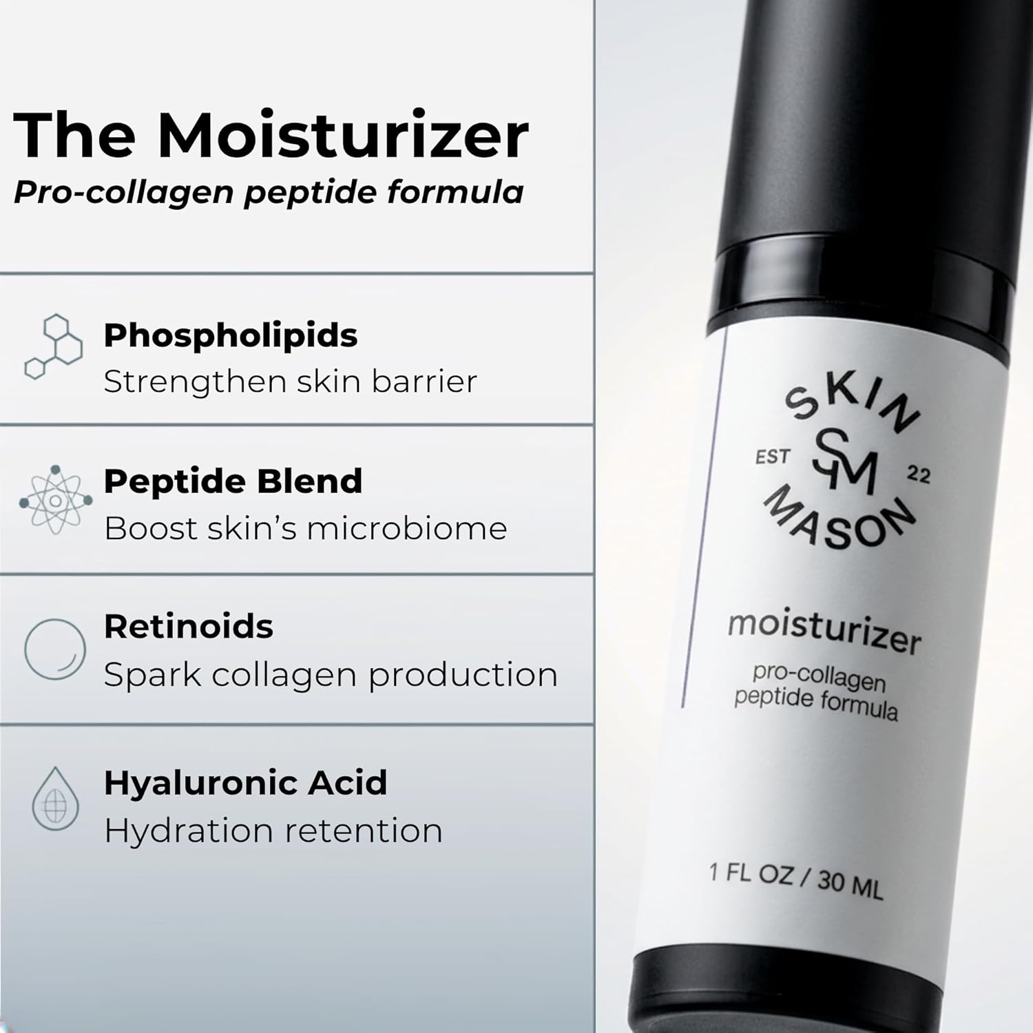 Bioactive Moisturizer Peptides, Ceramides, Hyaluronic Acid, & Vitamin C, for dry skin, reducing fine lines and wrinkles, improving skin function, and boosting collagen production