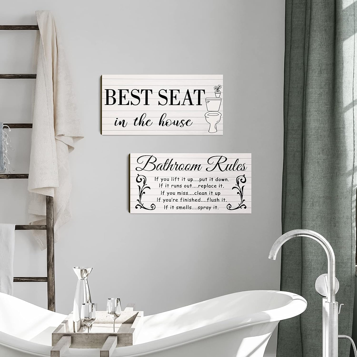 Jetec 2 Pieces Funny Bathroom Pictures Wall Sign Decor Farmhouse Bathroom Rule Wall Art Toilet Rustic Decoration Best Seat Wooden Sign(Simple Style) image 4