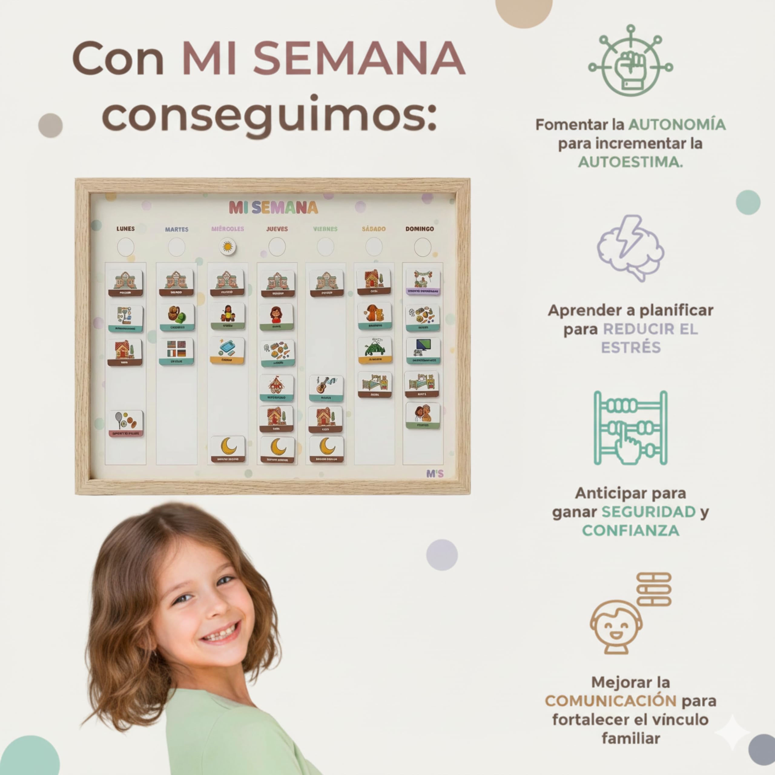 Horario imantado niños semanal en Español – Planificador Montessori magnético con actividades y clima – calendario semanal para niños -Agenda pizarra con imanes con pictogramas