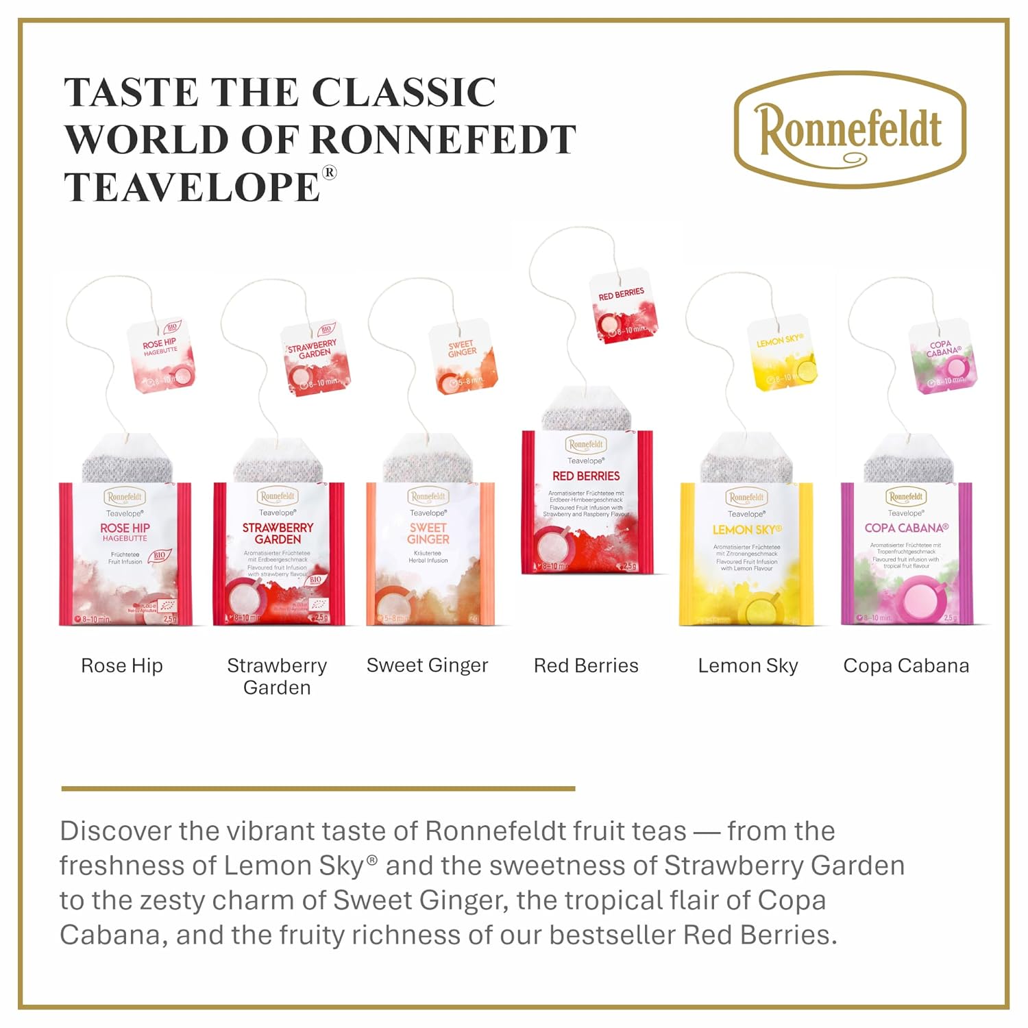 Ronnefeldt Red Berries – 6 Teavelope Packs of 25 Individually Wrapped Fruit Tea Bags – Hibiscus, Raspberry & Strawberry – 150 Bags Total
