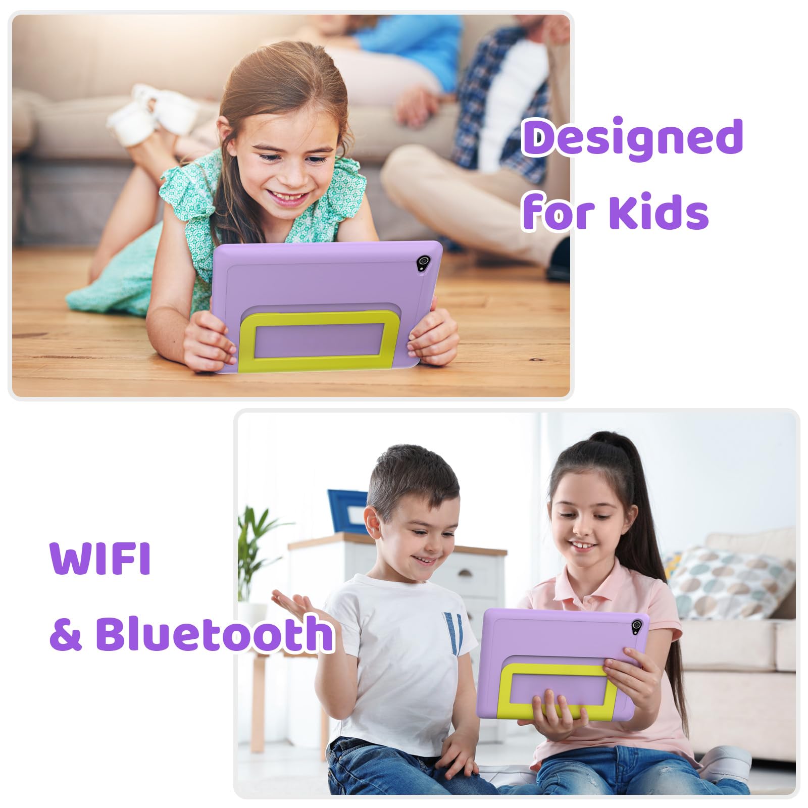 MUISOO 10 Inch Kids Tablet, Android 14 tablet for kids with Octa Core Processor, 8GB RAM 64GB ROM 1TB TF, 5000mAh Battery, WiFi, Bluetooth, Type-C, Kids Tablets with 8+5MP Dual Camera (Purple) — view 6