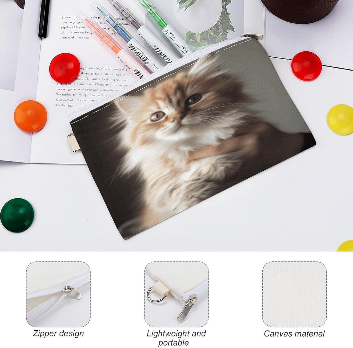 Cute Kitty Coin Purse,Travel Portable Keychain Wallet Canvas Coin Wallets Mini Zipper Tool Bag Lightweight Change Purse