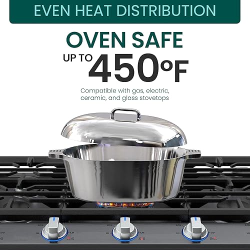 Miniatura 4 de Magnaware Horno holandés de aluminio fundido, 5 cuartos de galón, olla ovalada con tapa para familias y fiestas, utensilios de cocina cajún ligeros