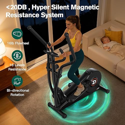 Miniatura 4 de pooboo Máquina elíptica de ejercicios, máquina elíptica para el hogar con sistema de conducción magnética hipersilencioso y monitor LCD