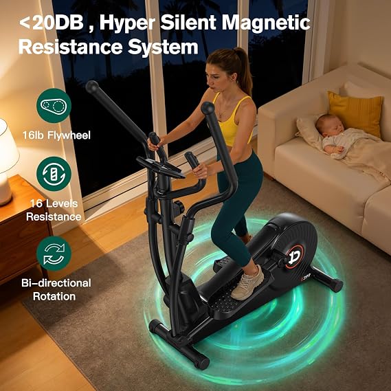 pooboo Elliptical Machine, Elliptical Exercise Machine with 16-Level Resistance&Quiet Magnetic Driving System, Elliptical Machine for Home with LCD Monitor,15-17IN Stride,350LB Capacity