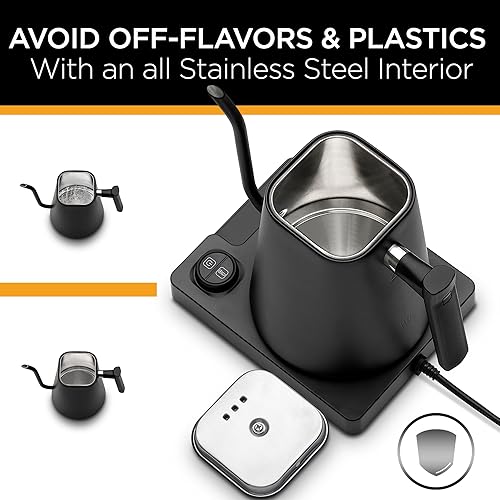 Miniatura 5 de KETTLE & BLOOM Hervidor eléctrico, boquilla de cuello de cisne de vertido preciso, control de temperatura personalizado, caldera de agua caliente