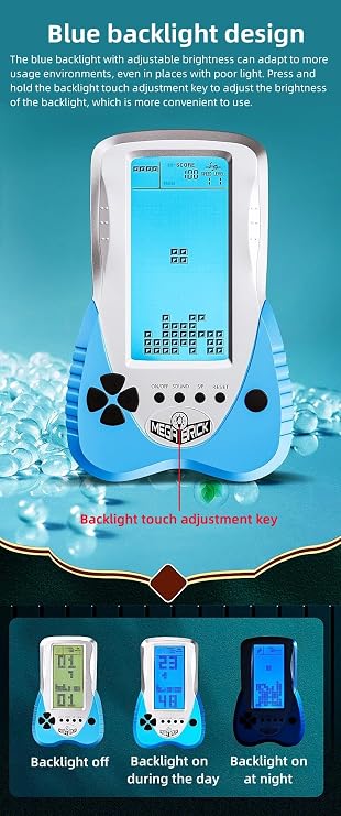 Blue backlit Block Game Console 3398 in 1 Retro Nostalgia Racing/Tank Battle/Snake Pocket Puzzle Game Console Handheld Portable Brick Toy Console Gifts for Teenagers/Children (Blue)