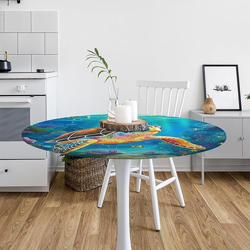 Vista 166 de Pardick Mantel redondo ajustable con diseño de flores de arte en acuarela con mantel elástico, mantel elástico redondo, impermeable, lavable, se