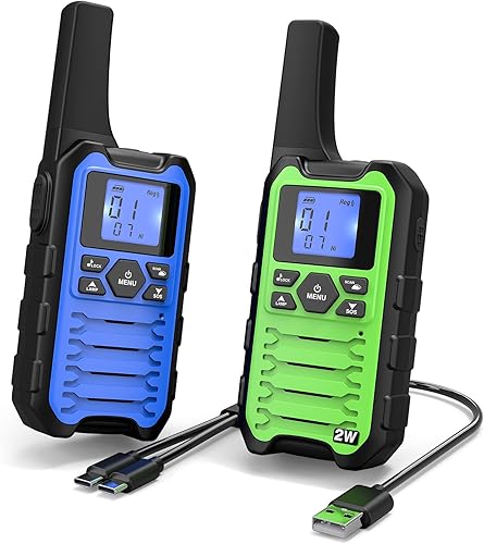 Miniatura 1 de Wishouse Walkie Talkies K15 de largo alcance para adultos, radios bidireccionales recargables, paquete de 2 unidades, 2 W FRS, 22 canales, USB-C,