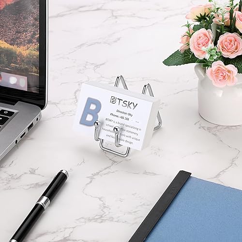 Miniatura 2 de BTSKY Tarjetero de metal para escritorio, elegante soporte de hierro para tarjetas de presentación de negocios, soporte para tarjetas de visita de