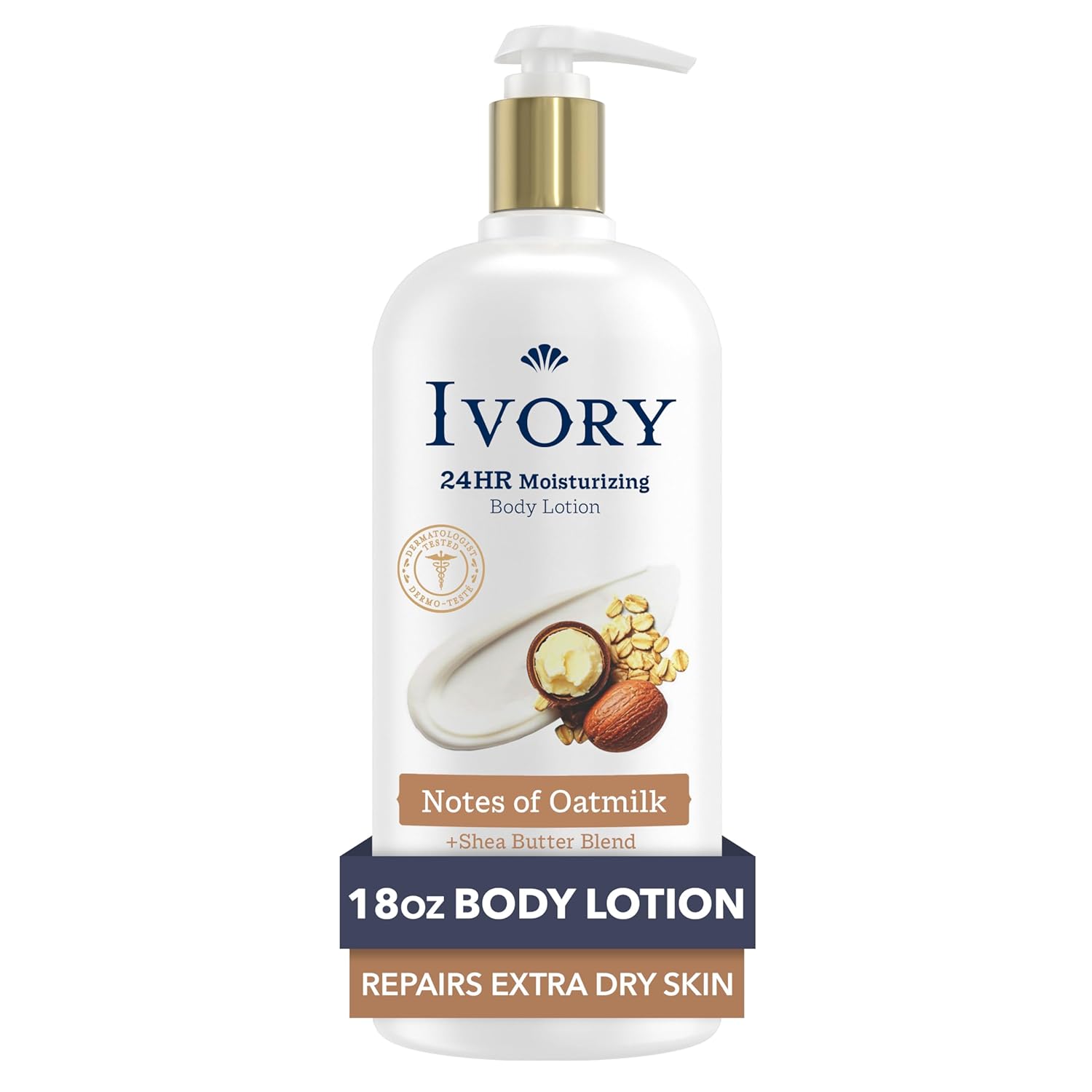 Ivory Hand & Body Lotion, 24hr Moisturizing, Repairs Extra Dry Skin, All Day Hydration, Lightweight Formula, Absorbs Instantly, Perfect for Daily Use, Shea Butter Blend, Vanilla Scent, 18 fl oz