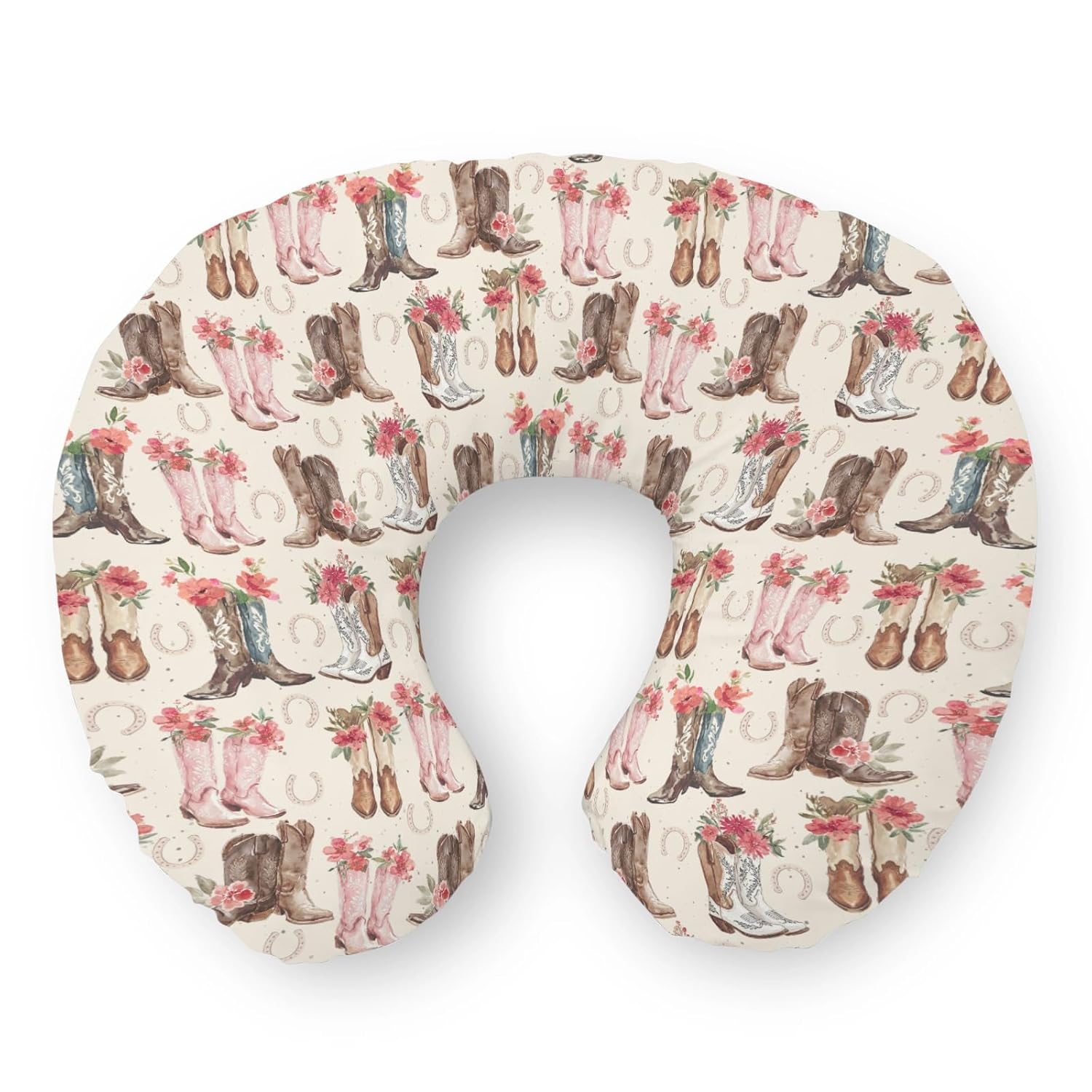 Western Cowboy Boots Floral Nursing Pillow Covers Cowgirl Boots Flowers Stretchy Soft Nursing Cover for Breastfeeding Pillow Watercolor Wild West Country Slipcover for Baby Girls Boys Newborn