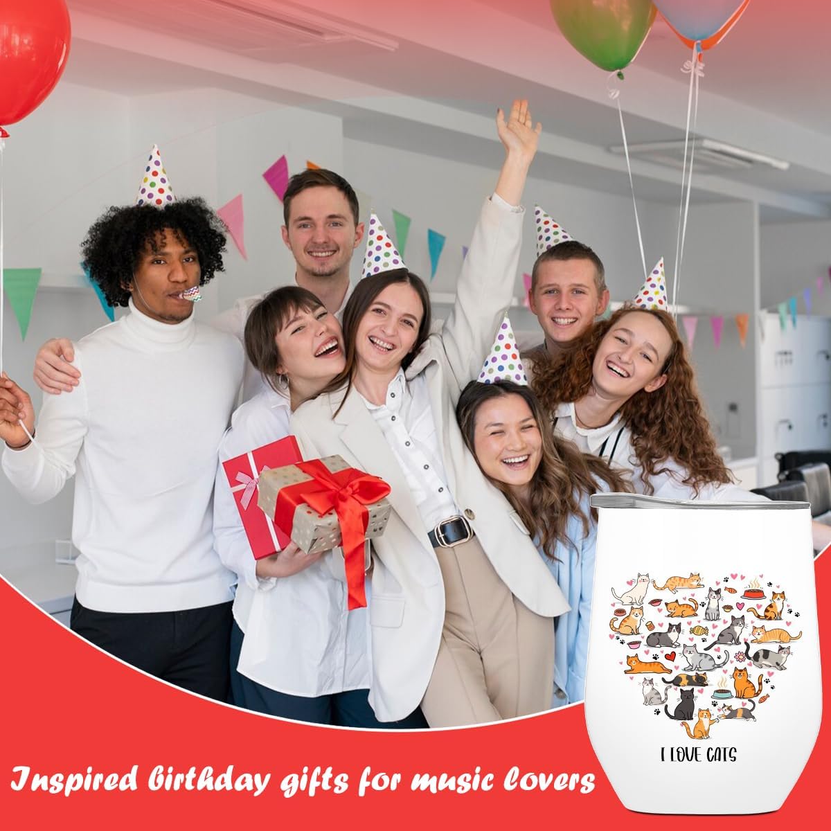 Cute Cat Tumbler With Lid and Straw, I Love Cats 12 oz Stainless Steel Insulated Water Bottle Coffee Mug, Gifts for Cat Lovers, Travel Mug Weekend Gifts for Friendship Vacation Bachelorette Party - Image 6