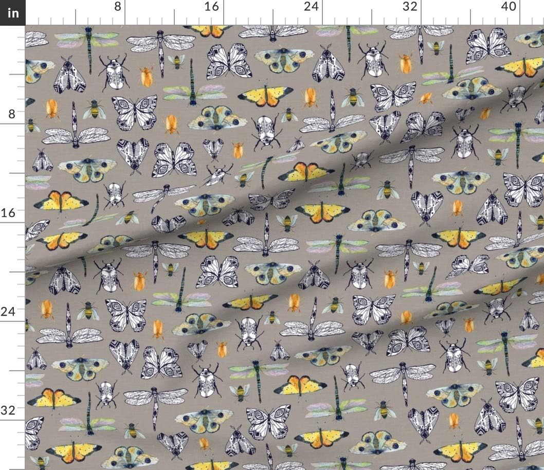 Spoonflower Fabric - Gray Insect Butterfly Moth Dragonfly Beetle Bee Printed on Petal Signature Cotton Fabric by The Yard - Sewing Quilting Apparel Crafts Decor