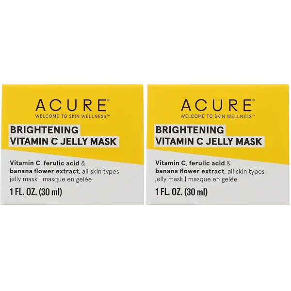Acure Brightening Vitamin C Jelly Mask | 100% Vegan | For A Brighter Appearance | Ferulic Acid & Banana Flower Extract | All Skin Types | 1 Oz (Pack of 2) 1