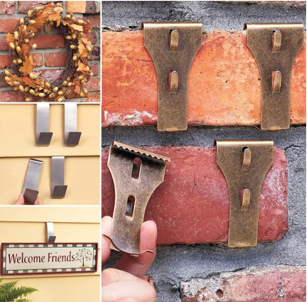 The Lakeside Collection Brick Hook Clips (4 Pack) for Outdoor Decor, Fits Standard Bricks 2-1/8" to 2-1/2" high, No Drills or Nails