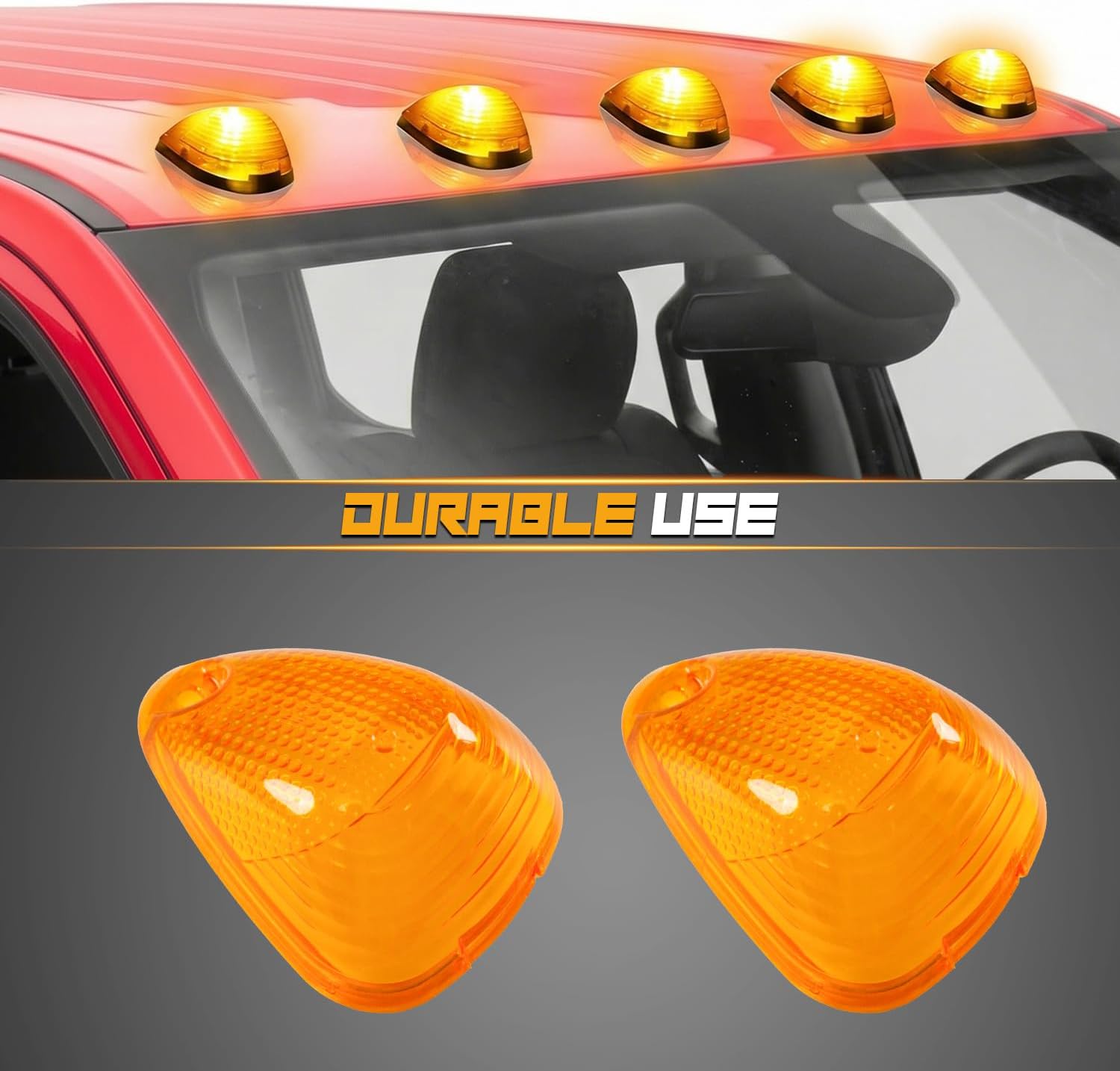 5 PC Roof Marker Lights Amber Cab Marker Lens Clearance Light with LED Bulbs Compatible with Ford Super Duty F250 F350 F450 F550 1999-2016