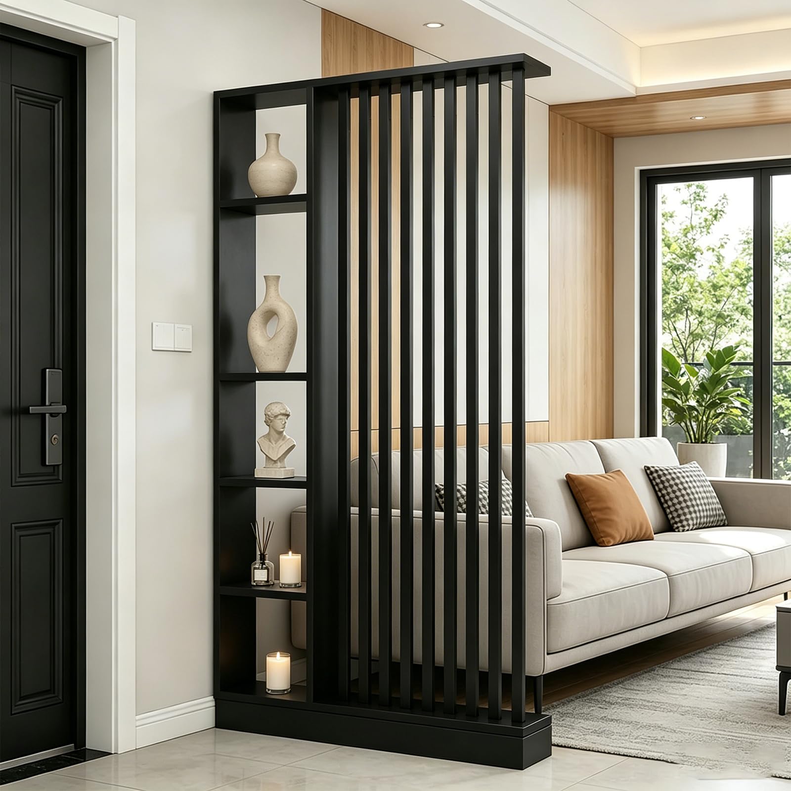 Wrtsxe Room Divider with Storage Shelf (A Black, 120cm/47.2in)