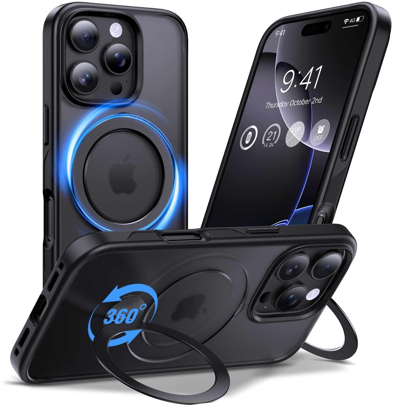 Anqrp 360° ALL-in-ONE Stand Case for iPhone 16 Pro Case with Rotatable Magnetic KickStand Ring Holder