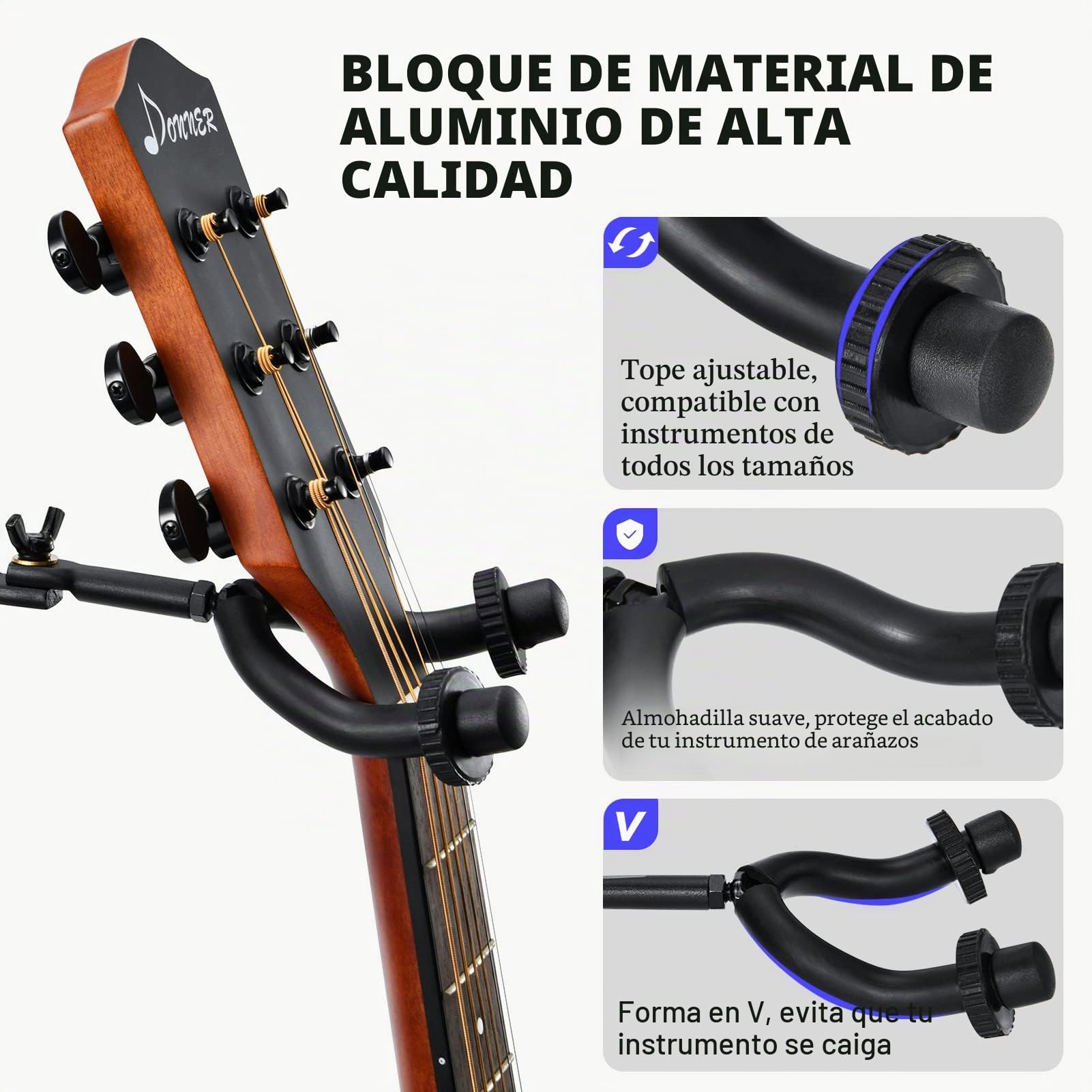 Donner 5 Soporte de pared para guitarra Soporte de montaje en pared para guitarra negra con 5 colgadores de guitarra ajustables para guitarras eléctricas acústicas, bajo, ukelele popular