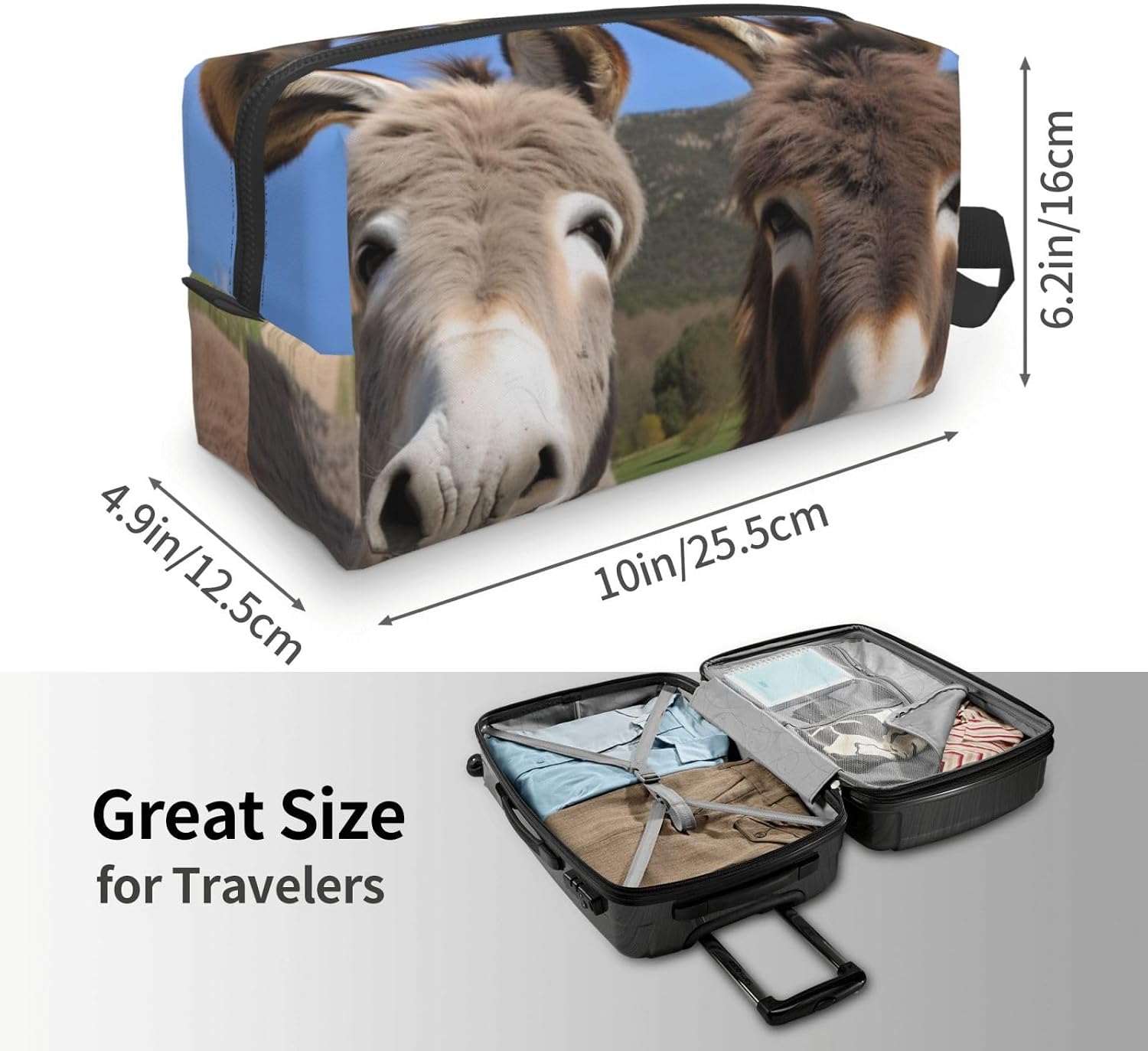 Funny Donkeys Printed Cosmetic Case with Handle, Lightweight Compact Storage for Makeup, Toiletries & Gadgets, Make up Organiser for Travel, School, Work image 4