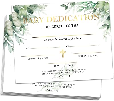 25 Modern Gold Greenery Baby Dedication Certificate | Christening Baby Dedication, Church Baptism Gifts, 8x10 Inch