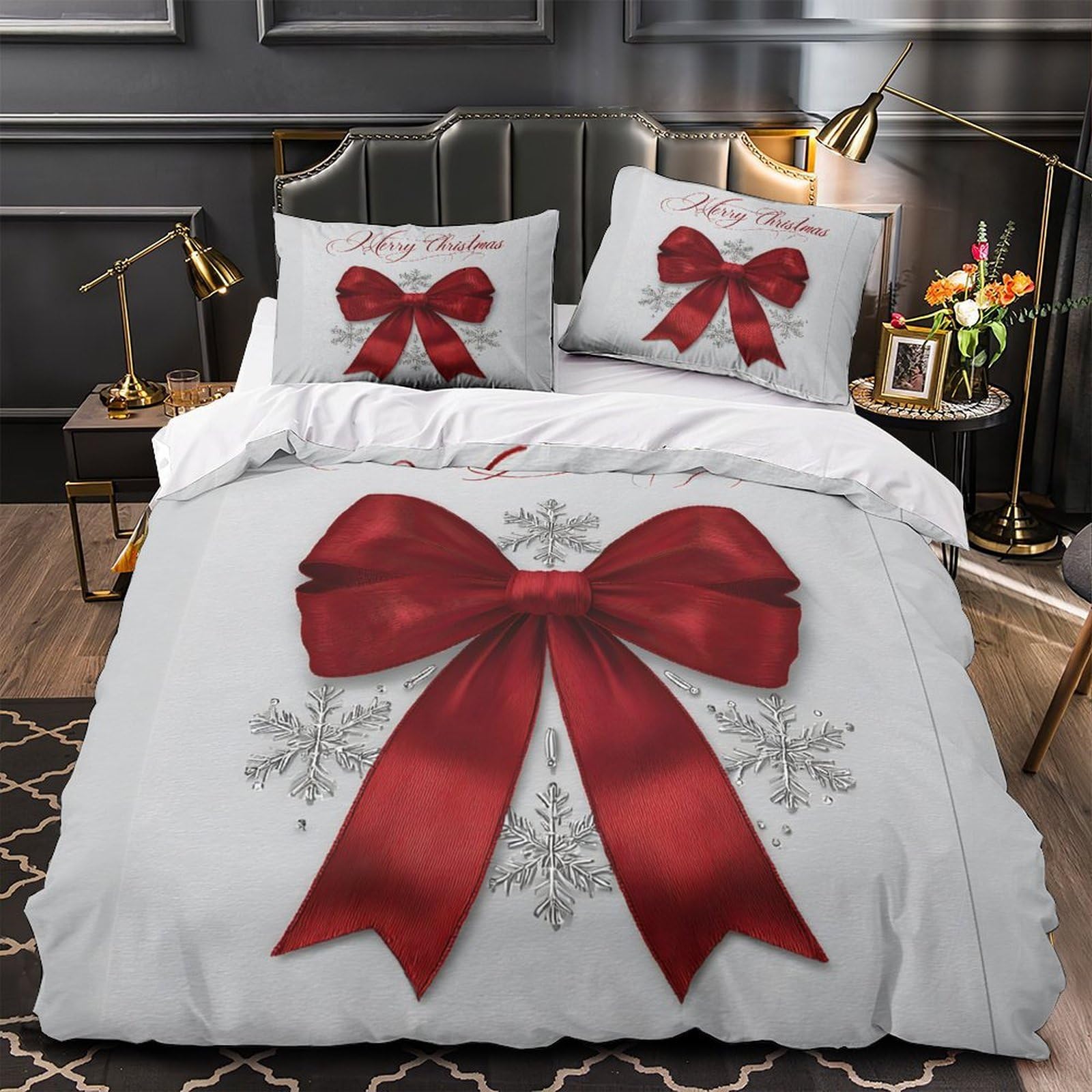 Parure de lit de Noël 200x200 microfibre housse de couette double noir et blanc