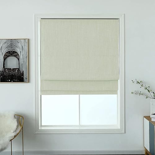 Everyday Celebration Roman Shades for Windows, Room Darkening Shades, Cordless Pull Down Window Shades, Shades for Indoor Windows, Modern Cotton Blinds & Shades, (French Vanilla) 27" W X 64" H