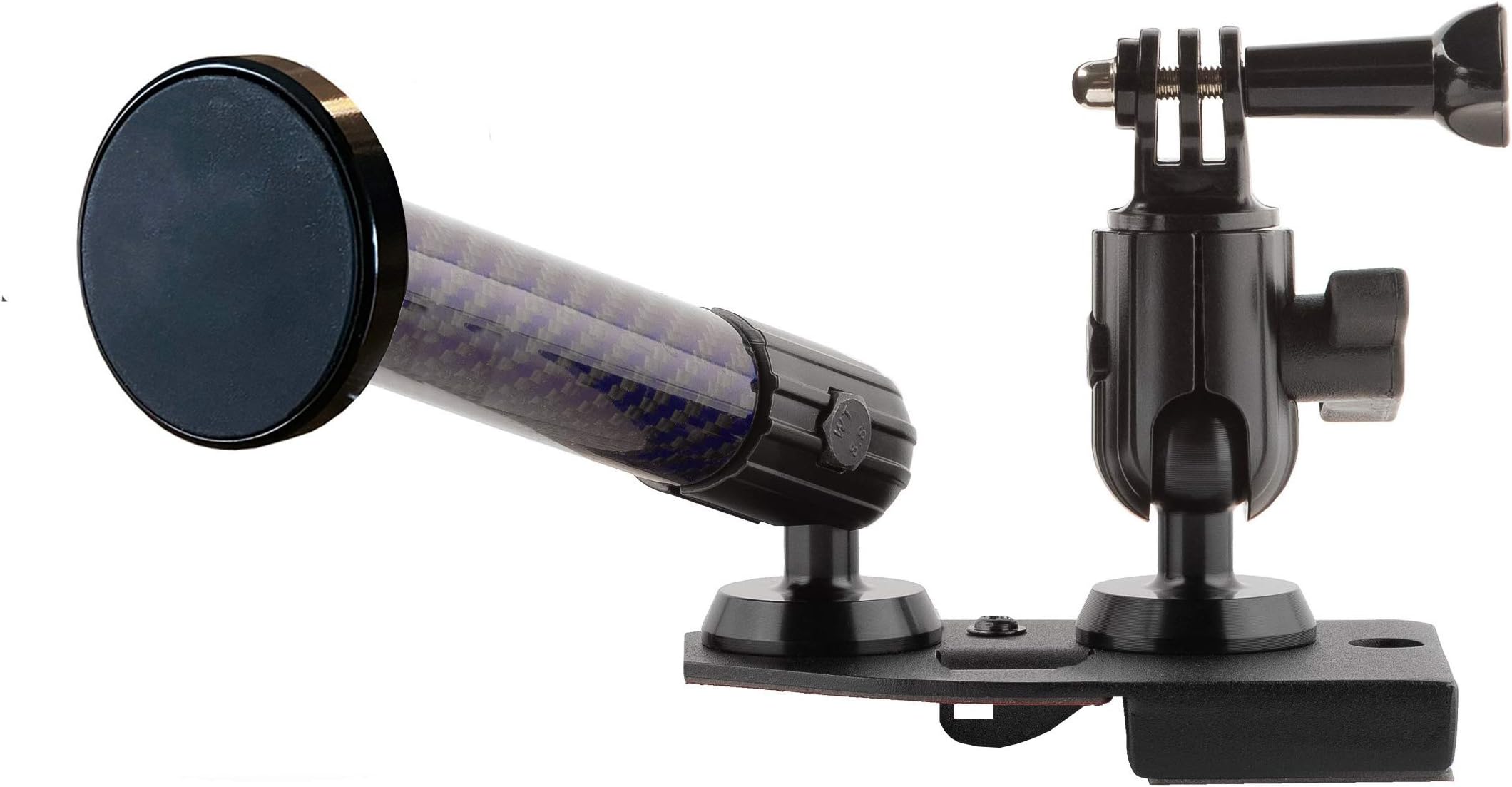 Dash Mount Cell Phone Holder for Jeep Wrangler JL, JLU and JT (2018+) with 2 Ball Mounts for GoPro Camera and GPS Navigation with iPhone and Android Smartphones - Heavy Duty Carbon Fiber Kevalar Arm