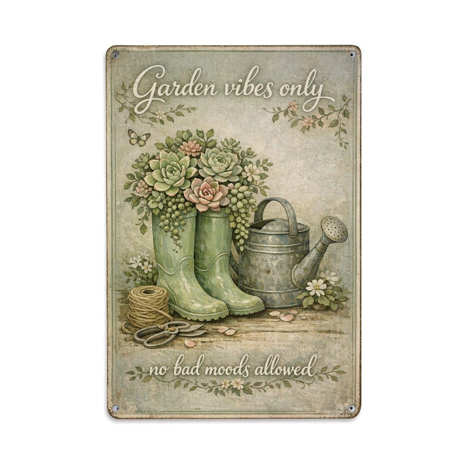 Nestemfo Vintage Garden Boots Watering Can Flowers Tin Sign Metal Sign, Living Room,Bar, Home, Bedroom Wall Decor,Retro Metal Poster 8X12 Inches