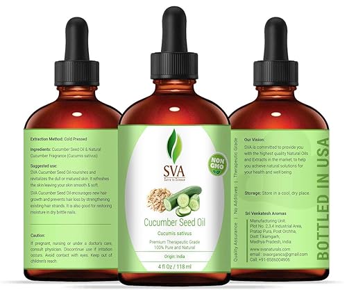 Miniatura 2 de SVA ORGANICS Aceite portador de semillas de pepino con agradable aroma a pepino, fragancia natural, 4.0 fl oz (4 onzas líquidas), natural para piel