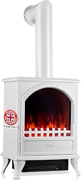 KAMINIO Electric Fireplace LENI with Pipe - Electrical Stove with Heater, 3D Flame Effect White
