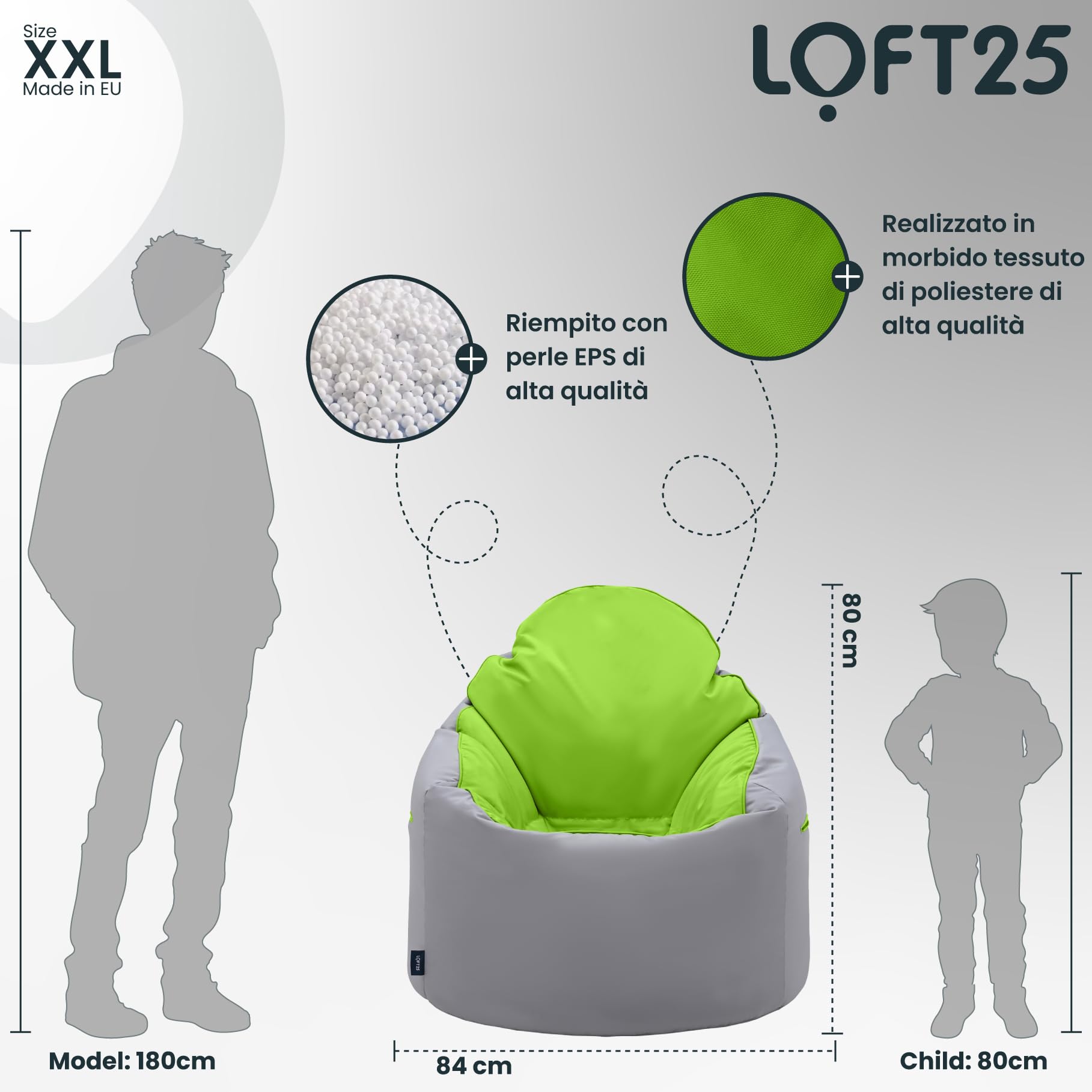Loft 25 Adulti Poltrona a Sacco, Interno Esterno Soggiorno Comoda Pouf, Schienale Alto Resistente all'Acqua Gamer Seduta, Bean Bag Chair Con Riempimento (Lime)