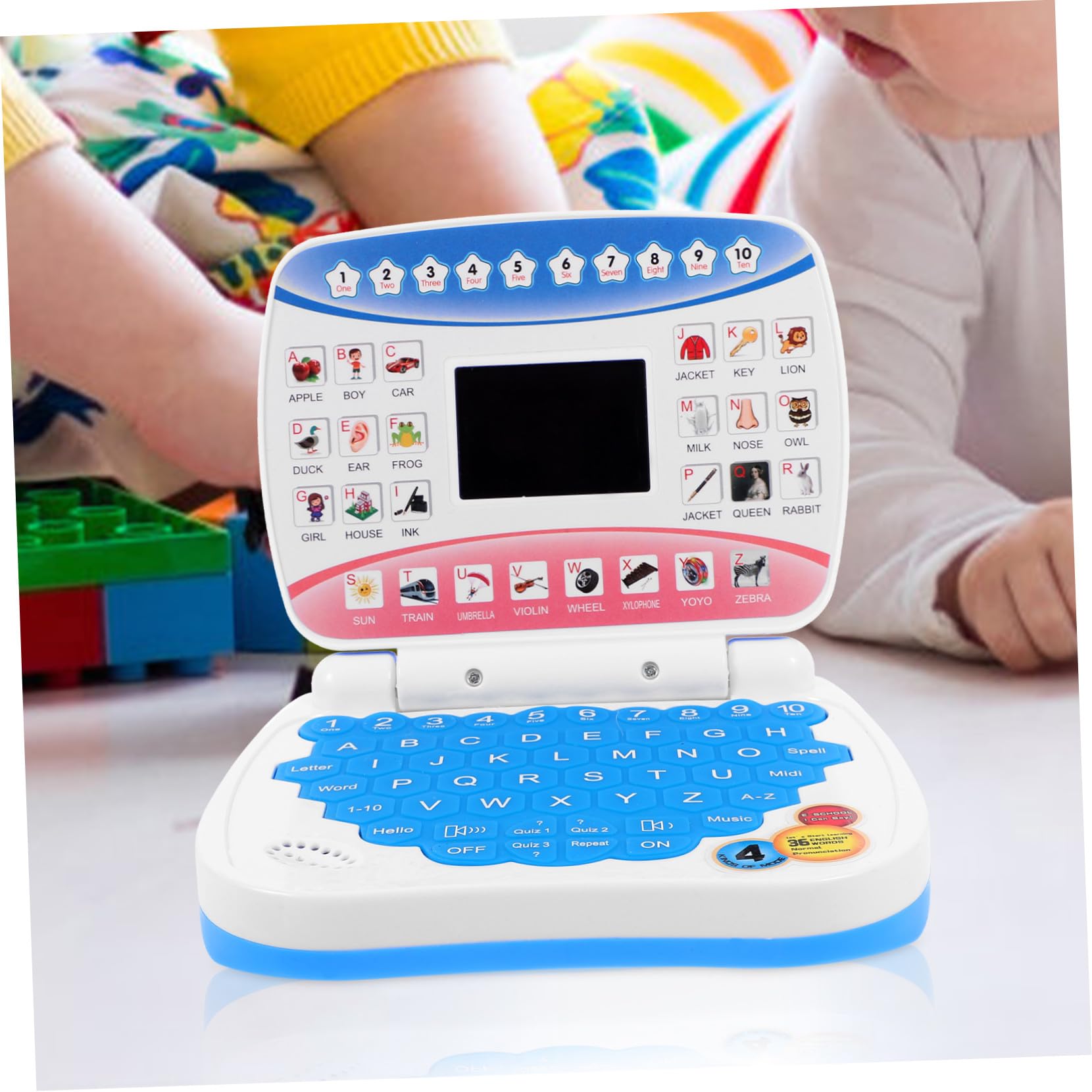 Computer Didattico Bambini Laptop Blu Led, Musica e Apprendimento | Back To School Party, Computer Interattivo per Ragazzo Ragazza, 3 X Aa Battery Non Inclusa