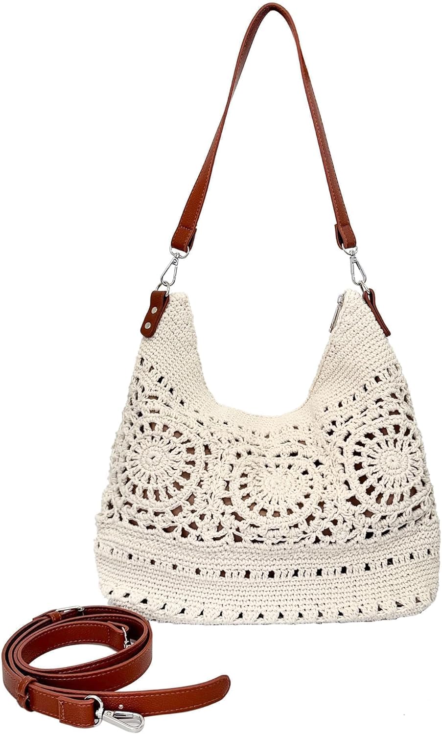 Eiyye Crochet Purse Crossbody Bag for Women Handmade Hobo Purses with Adjustable Strap Summer Beach Shoulder Bags for Travel & Everyday Use(Off White)