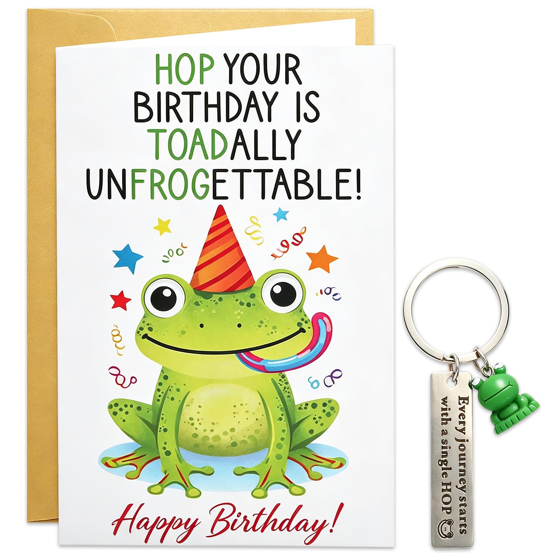 Frog Birthday Card - Frog Birthday Card and Keychain Gift Set, Adorable Toadally Unforgettable Frogs Birthdays Cards for Her, Cute Animal Greeting with Envelope- Blank Inside,Cute Bff Gift for Her