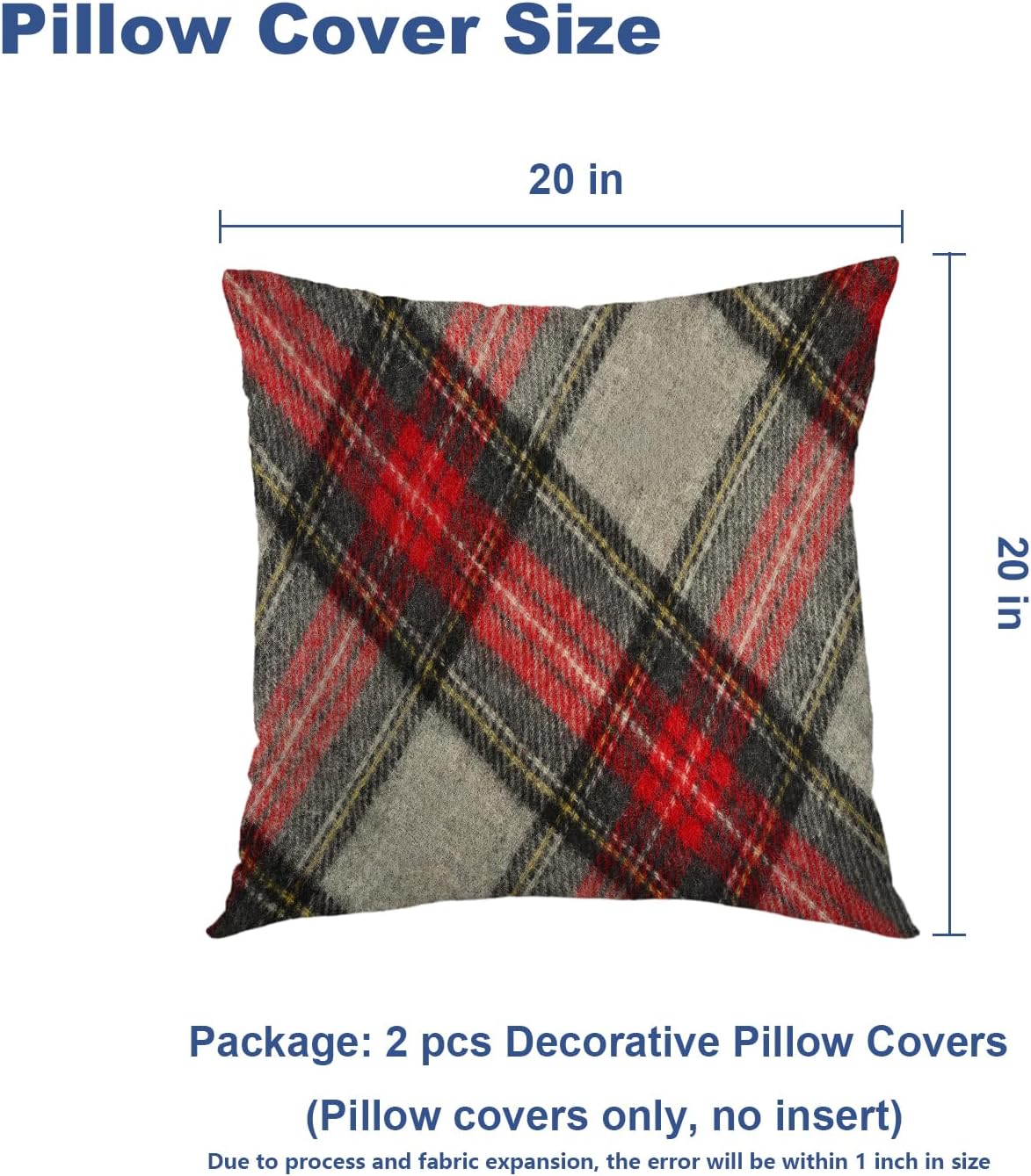 Batmerry Red Black Gray Rhombus Scottish Tartan Throw Pillow Covers,Modern Plaid Decorative Pillow Covers Digital Printing Blended Fabric for Couch Sofa Bed Invisible Zipper 20X20 in