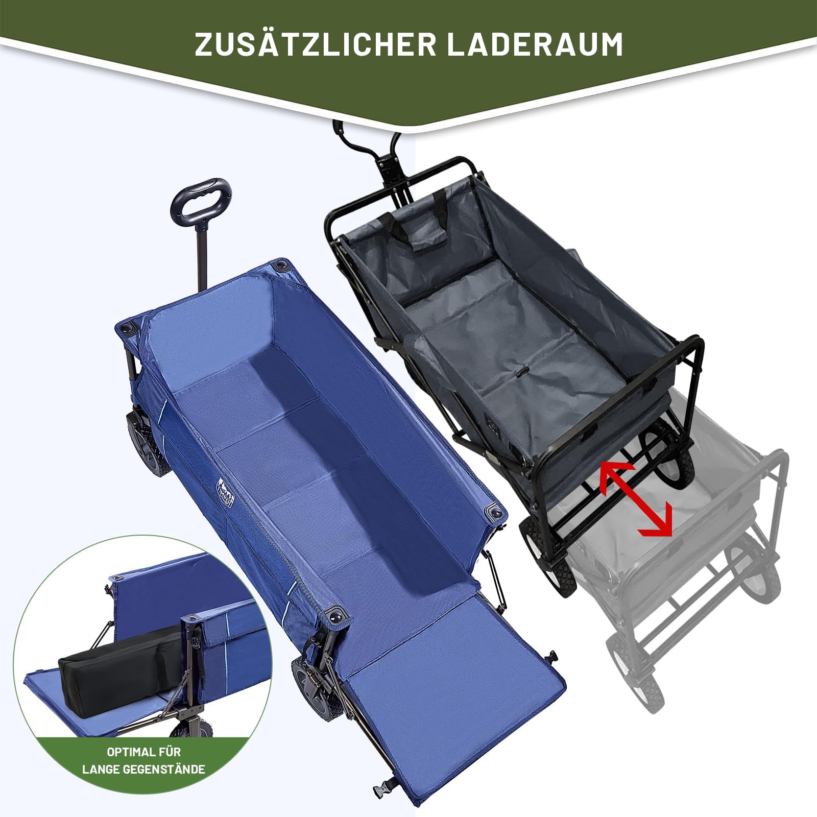 TIMBER RIDGE Heckklappe Faltbarer Klappwagen, Push-Pull-Strandwagen Faltbar, Seitentaschen, Camping, Garten, Einkaufen, 102kg Tragkraft, Blau