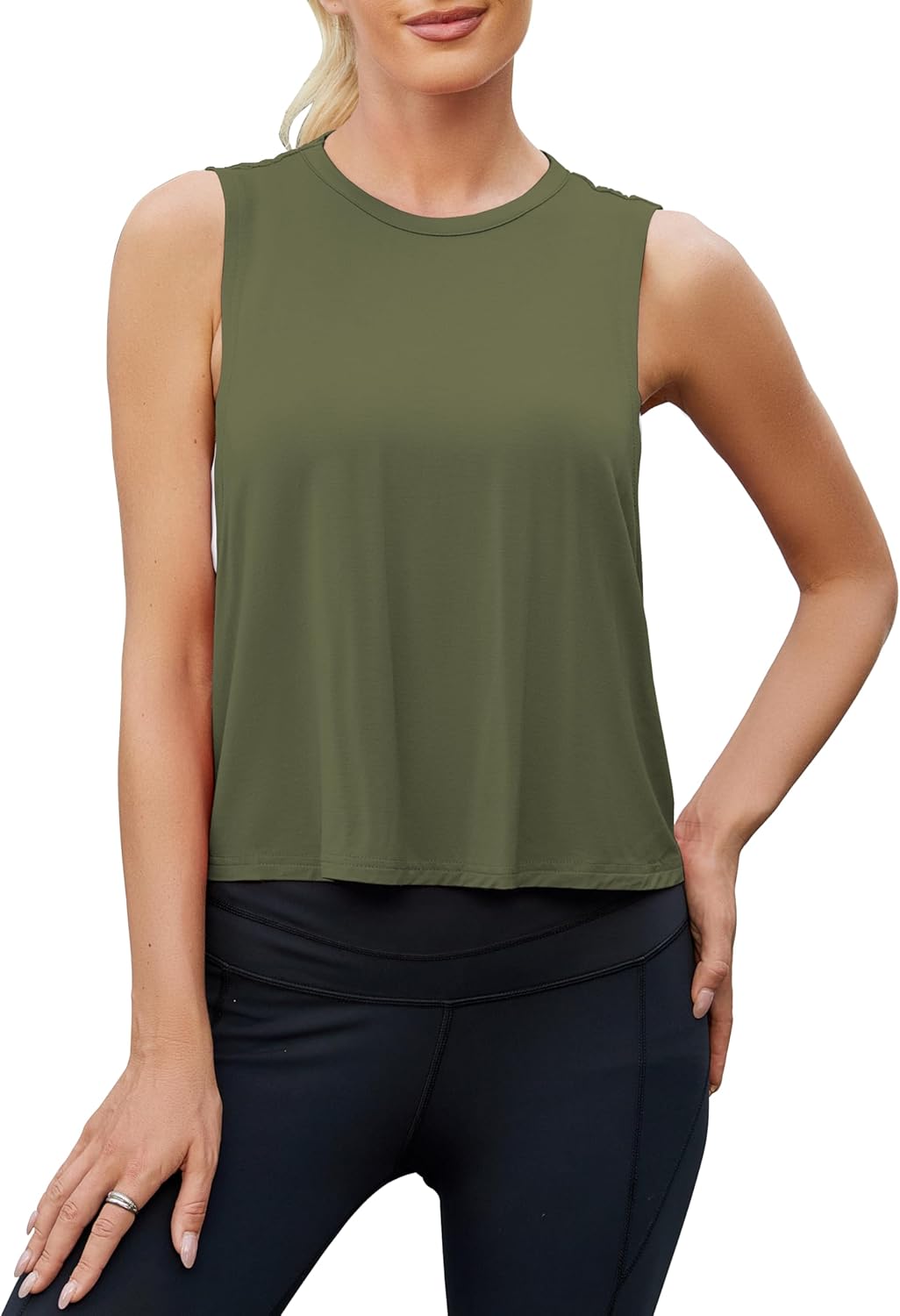 Mippo Workout Tops for Women Open Back Shirts Cropped Athletic Yoga Tank Tops Gym Clothes - Image 2